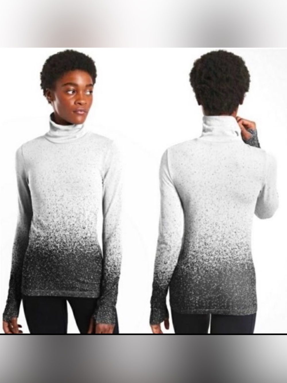 Athleta Flurry Blizzard Gradient Turtleneck Gray Black M